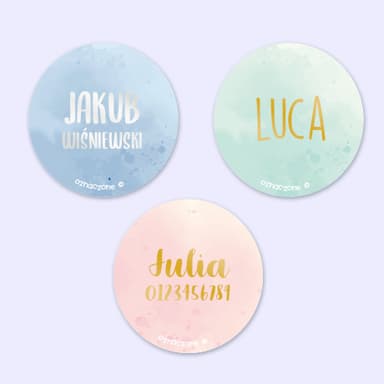 Okrągłe naklejki w akwarelowym wzorze z złotym/srebrnym nadrukiem
