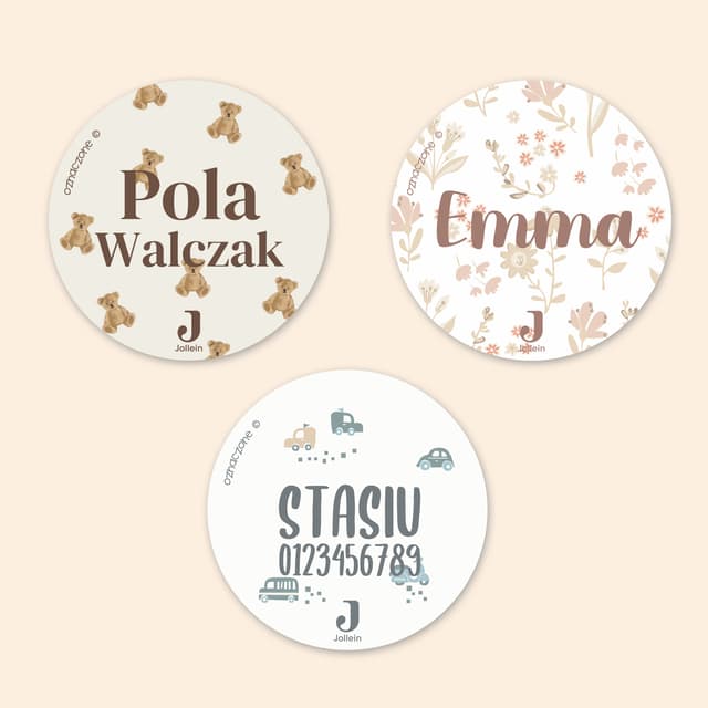 Okrągłe naklejki imienne Jollein