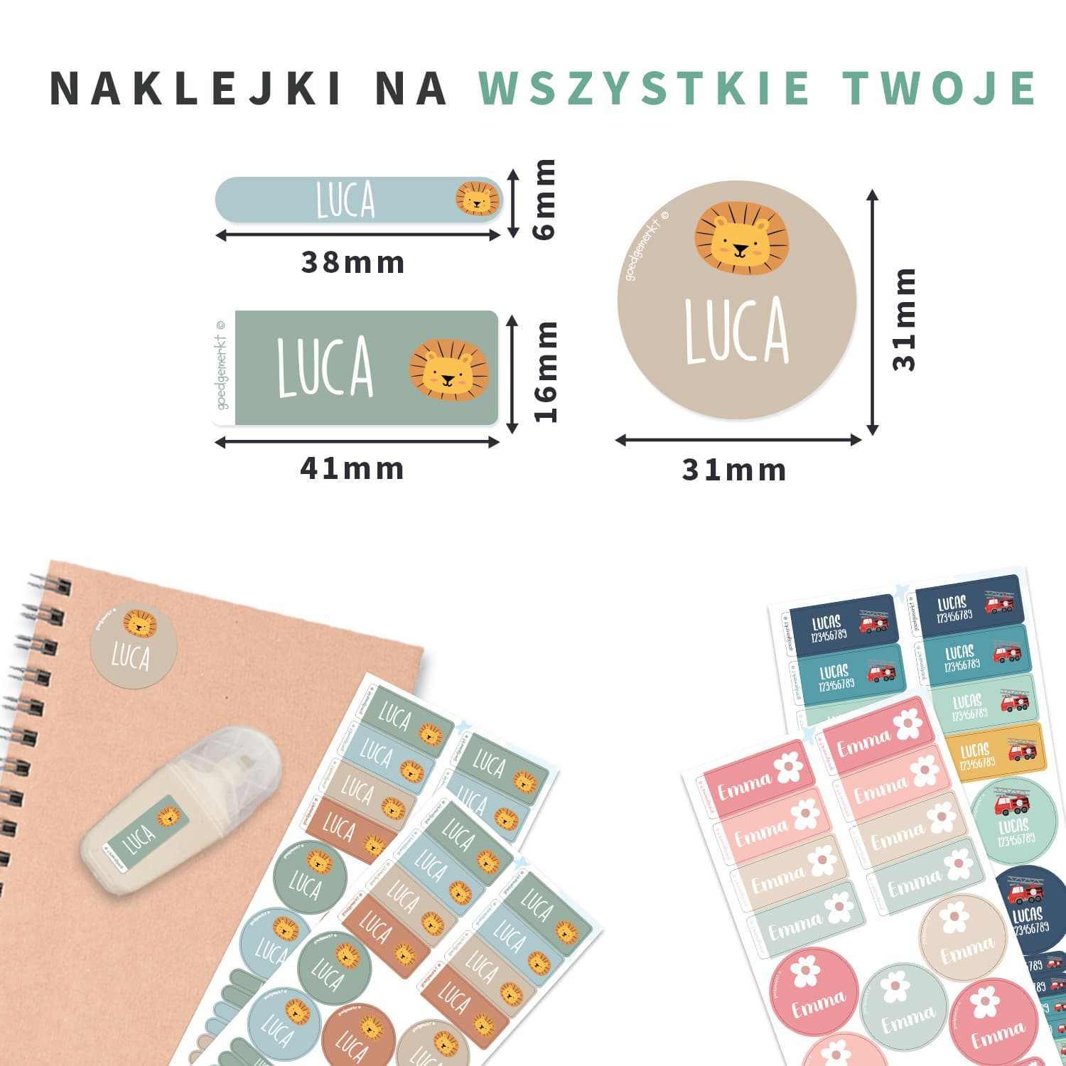 Zestaw naklejek imiennych