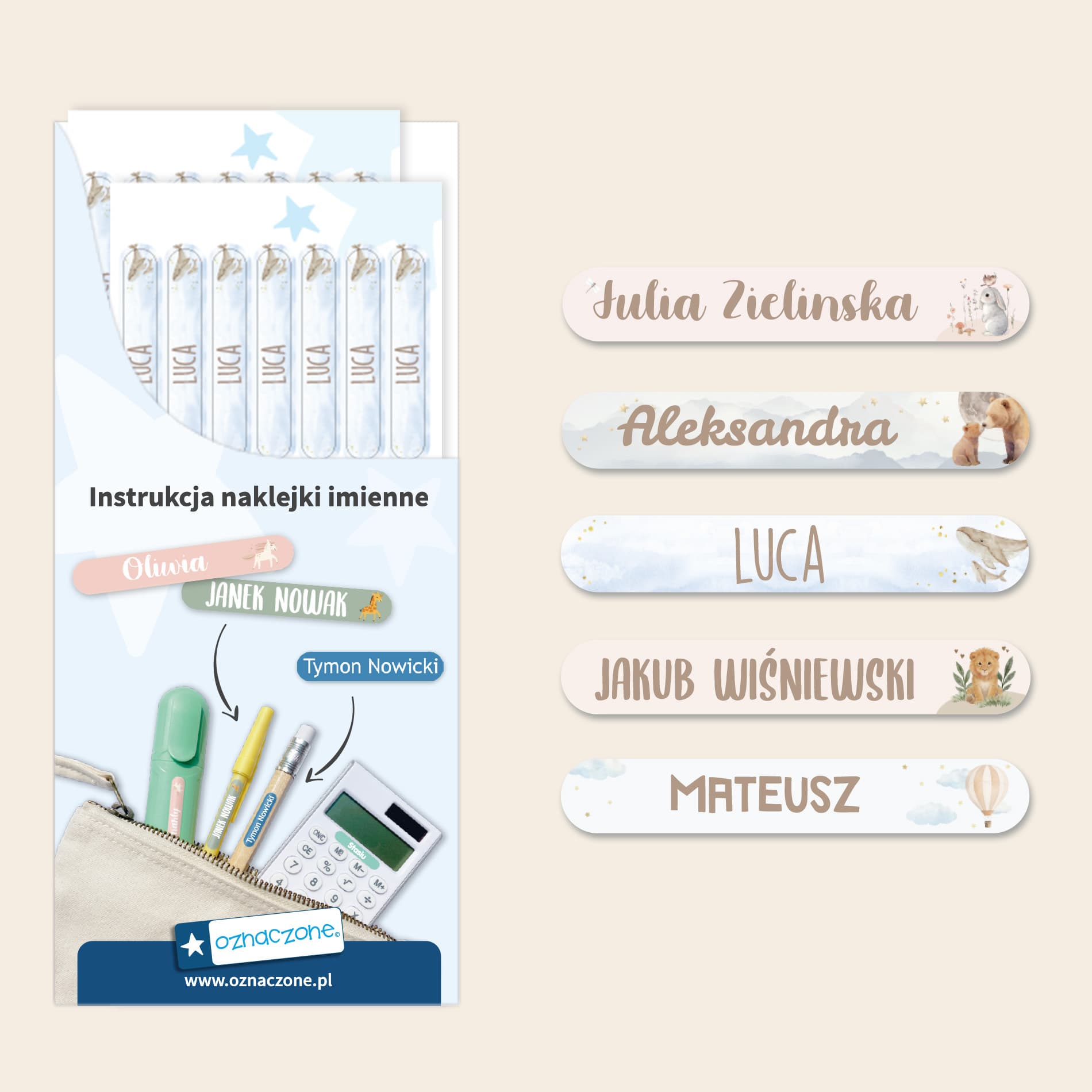 Akwarelowe mini naklejki imienne