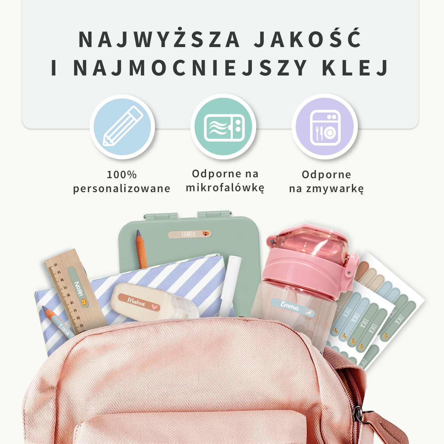 Tematyczne naklejki imienne mini