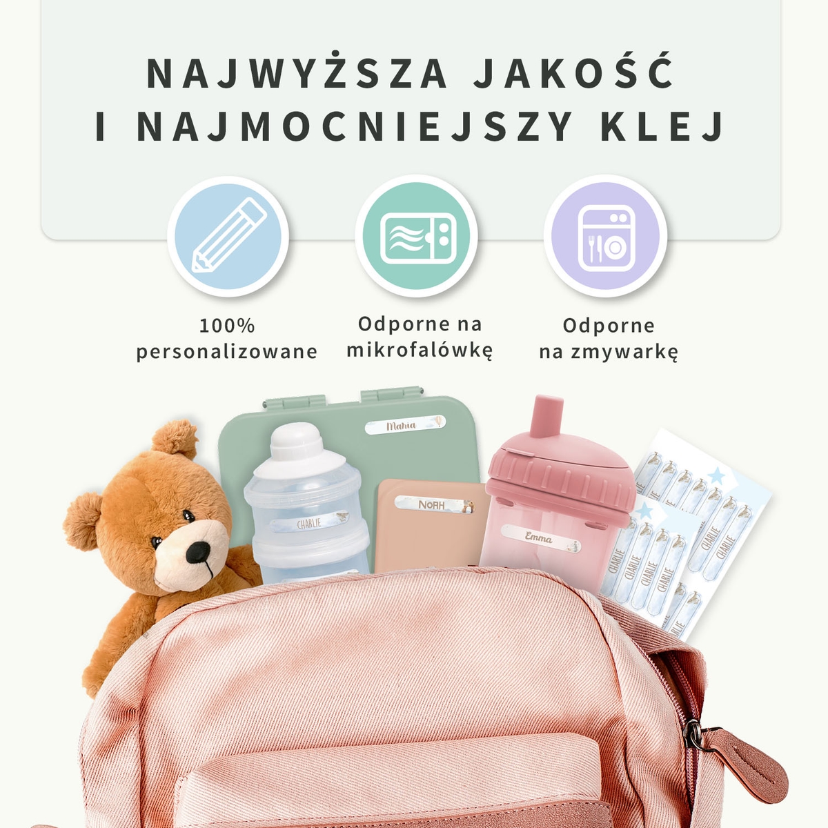 Akwarelowe mini naklejki imienne
