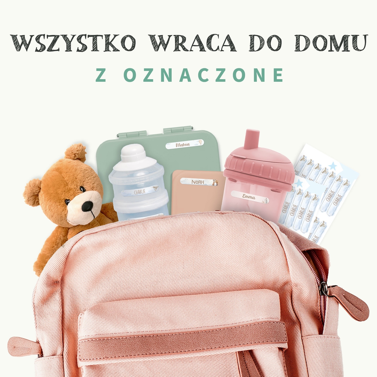 Akwarelowe mini naklejki imienne