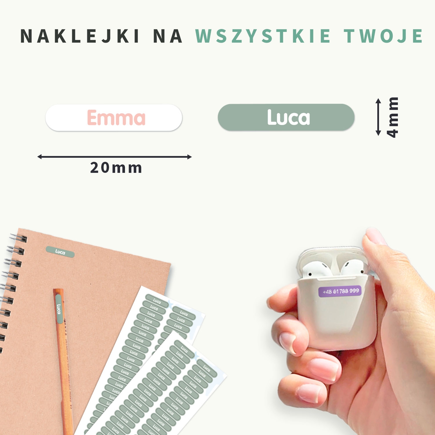 Mini naklejki imienne XS