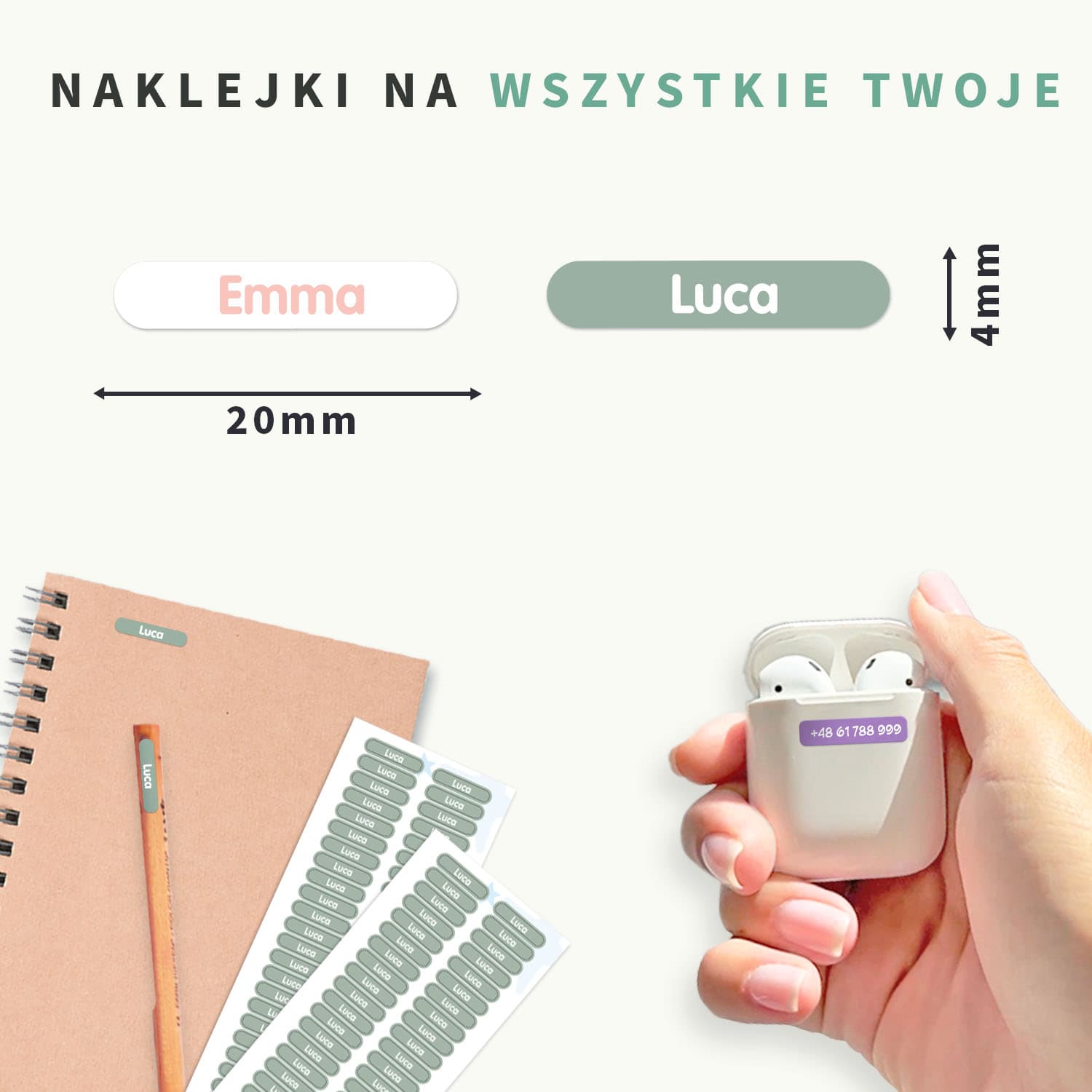 Mini naklejki imienne XS