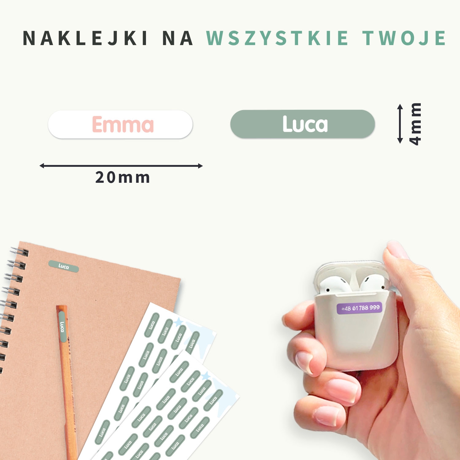 Mini naklejki imienne XS