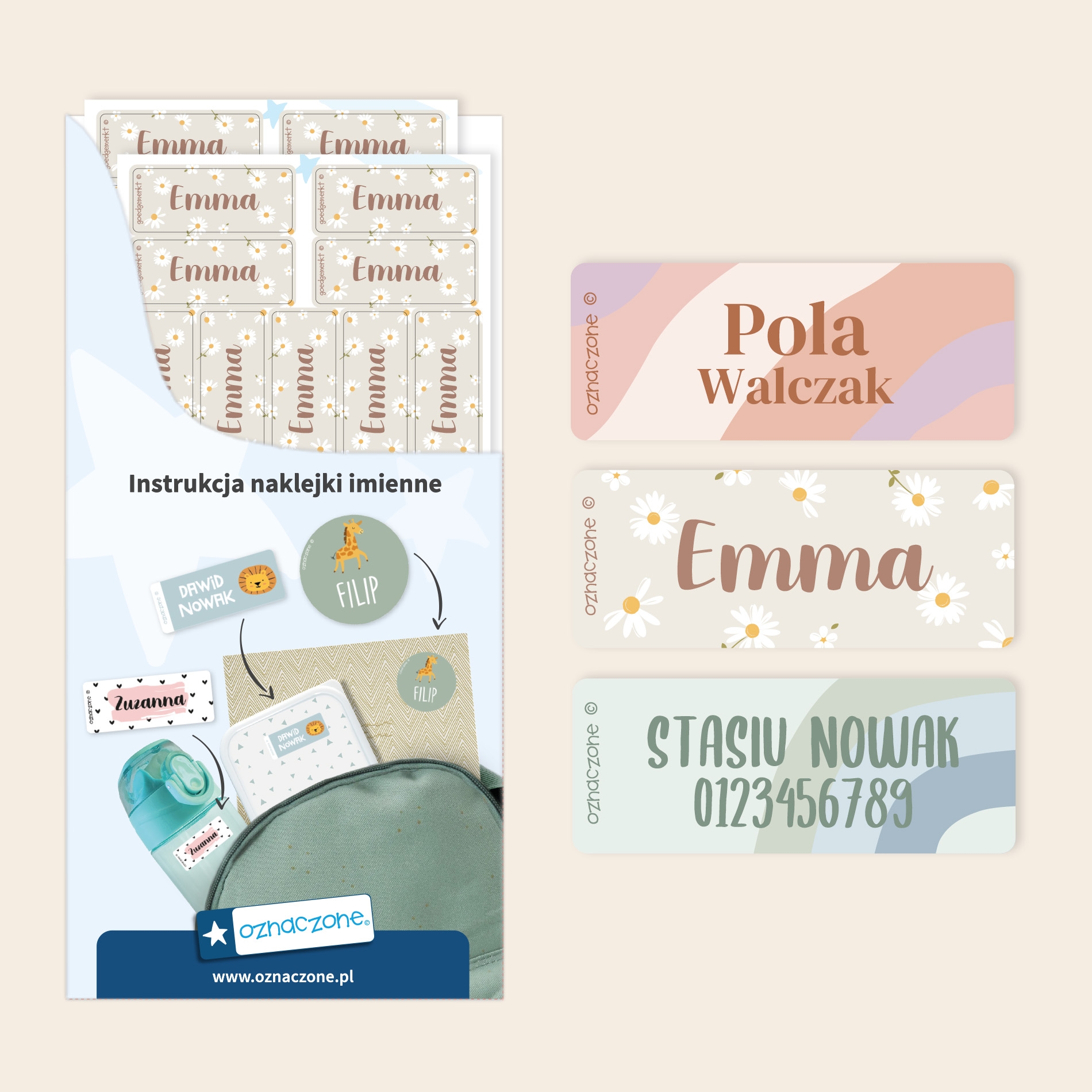Małe naklejki imienne Design