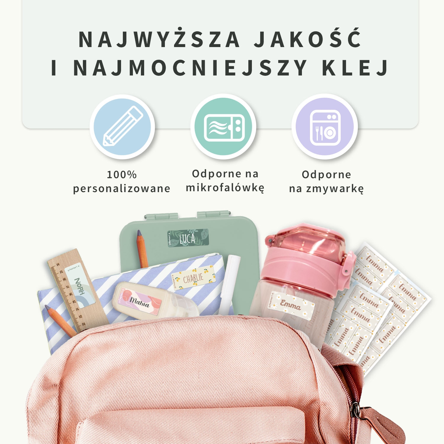Małe naklejki imienne Design