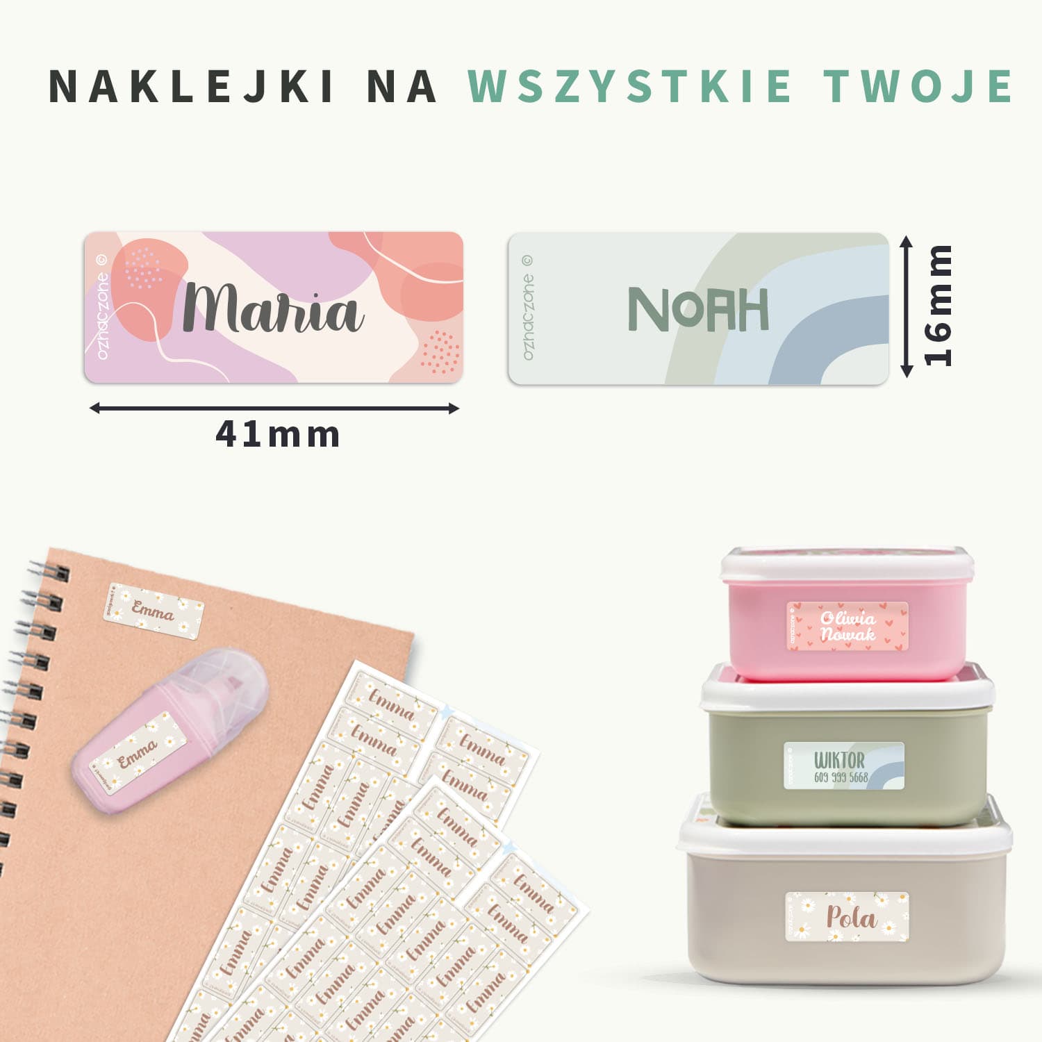 Małe naklejki imienne Design