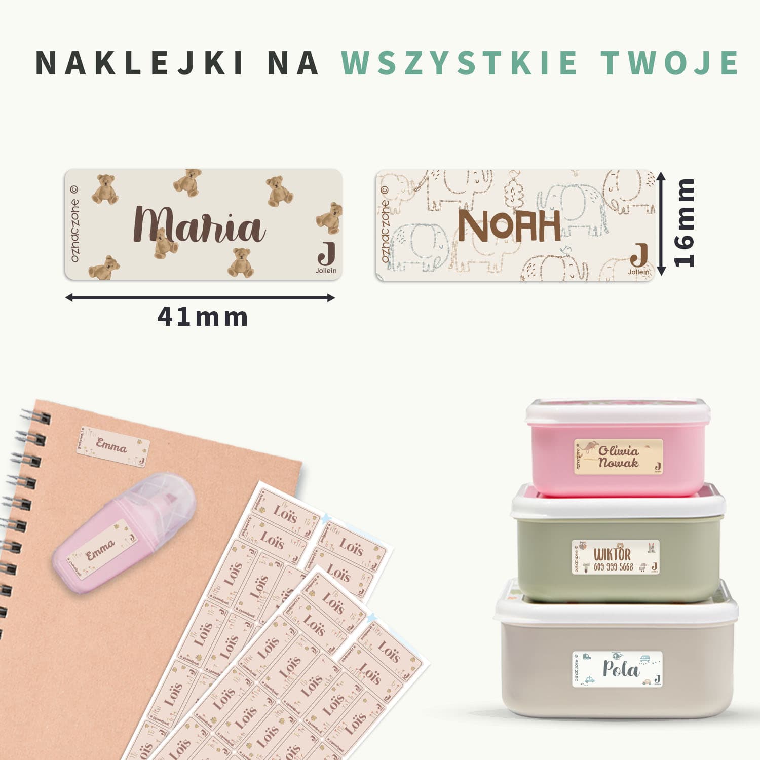 Małe naklejki imienne Jollein