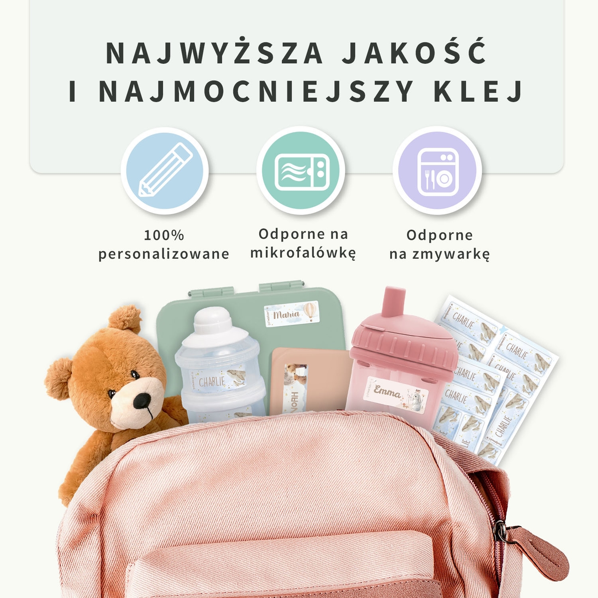Akwarelowe małe naklejki imienne