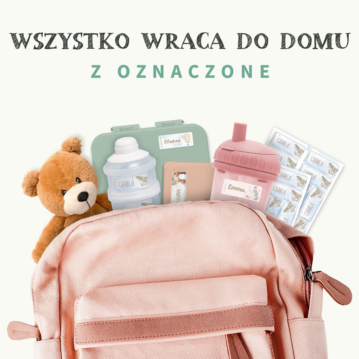 Akwarelowe małe naklejki imienne