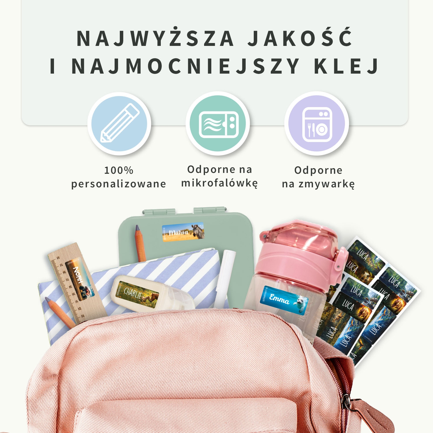 Małe naklejki imienne świat