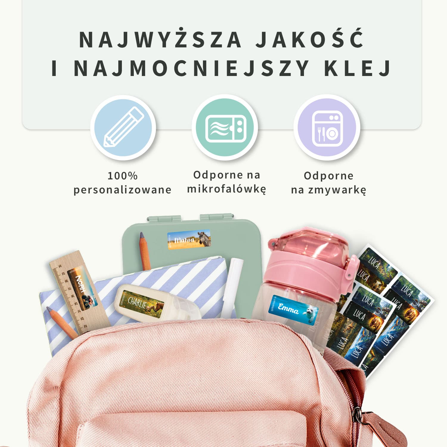 Małe naklejki imienne świat