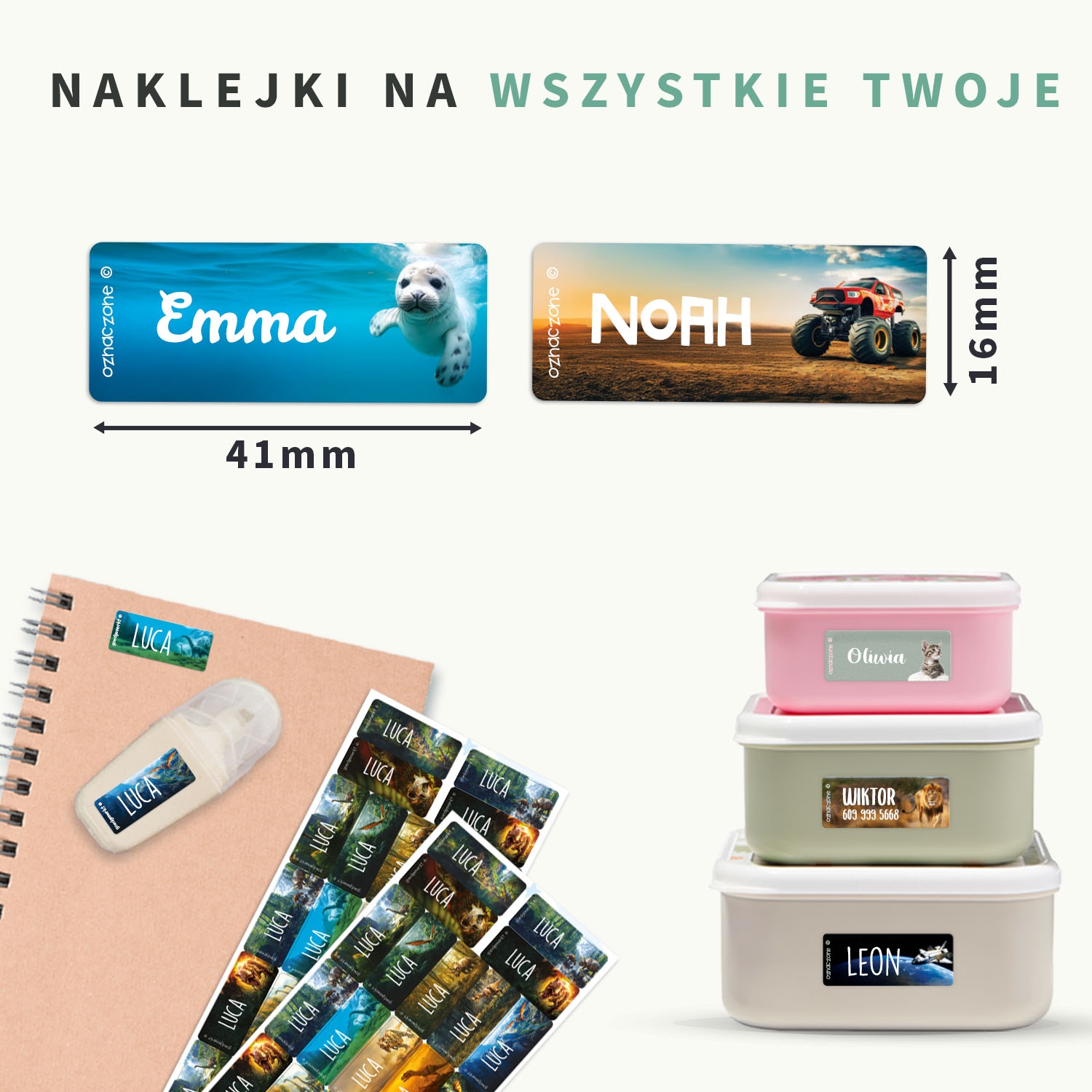 Małe naklejki imienne świat