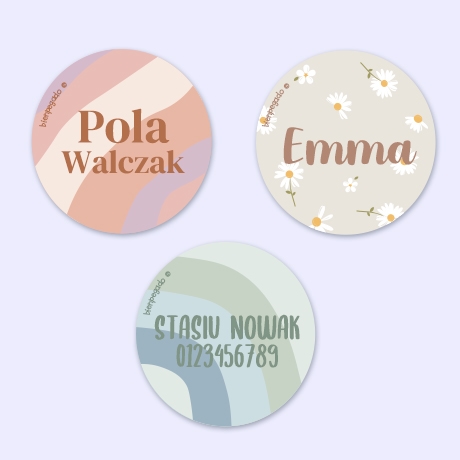 Okrągłe naklejki imienne design