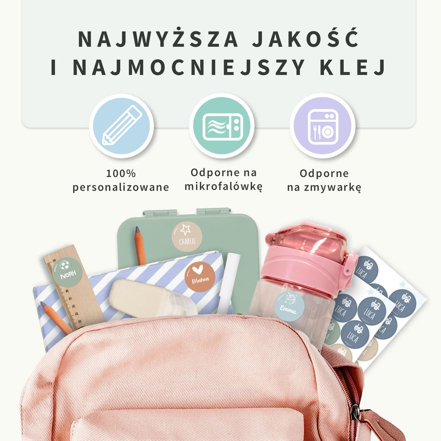 Okrągłe naklejki imienne