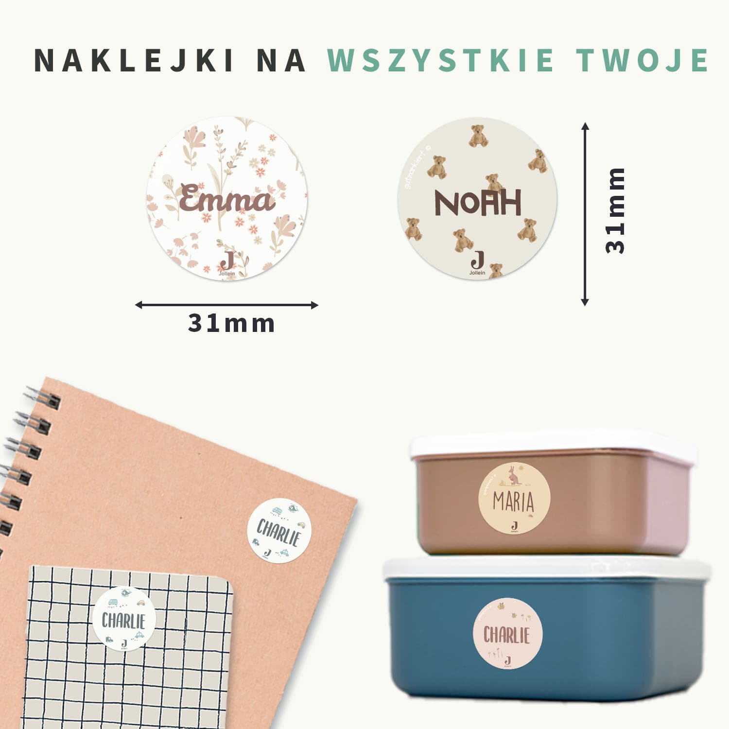 Okrągłe naklejki imienne Jollein