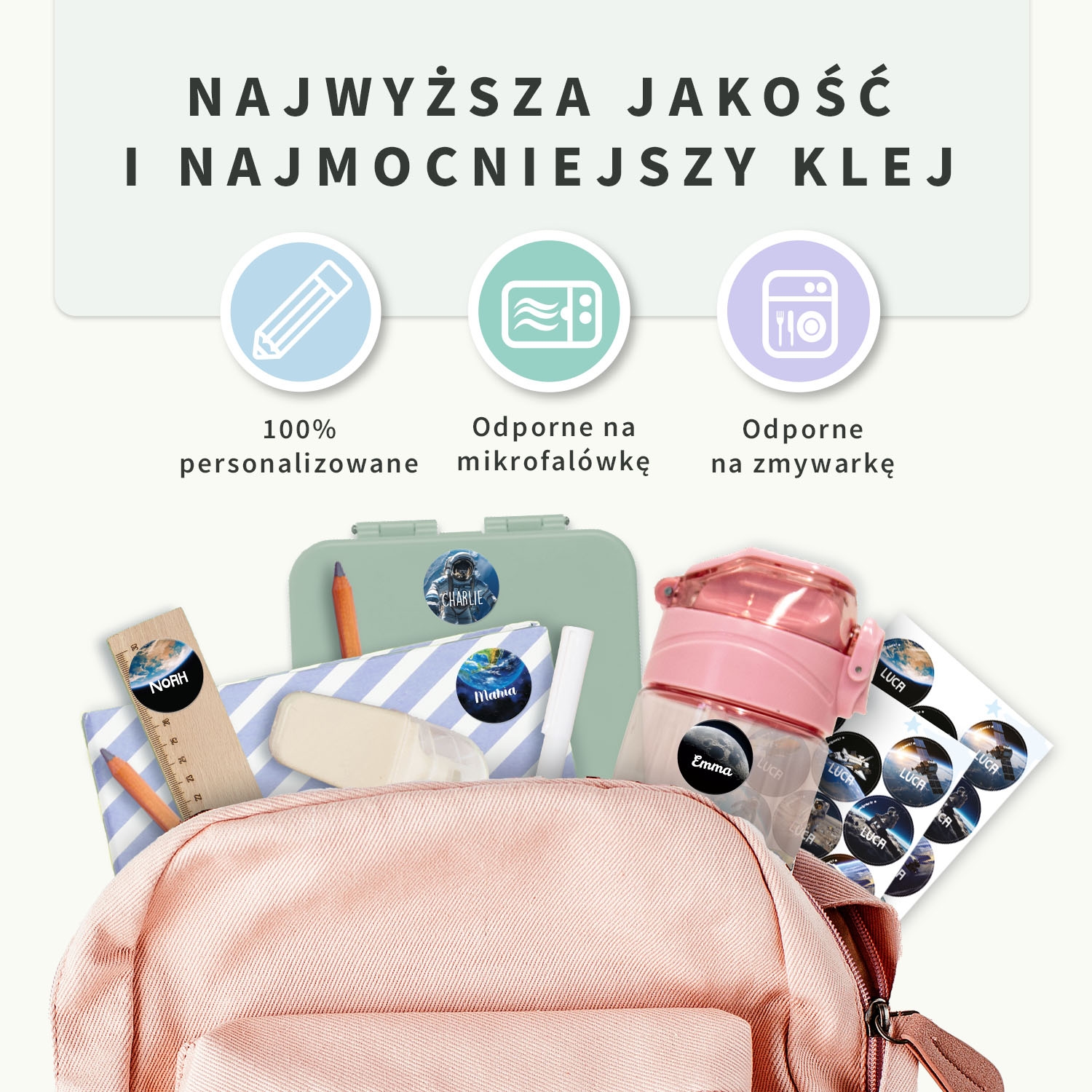 Okrągłe naklejki imienne świat