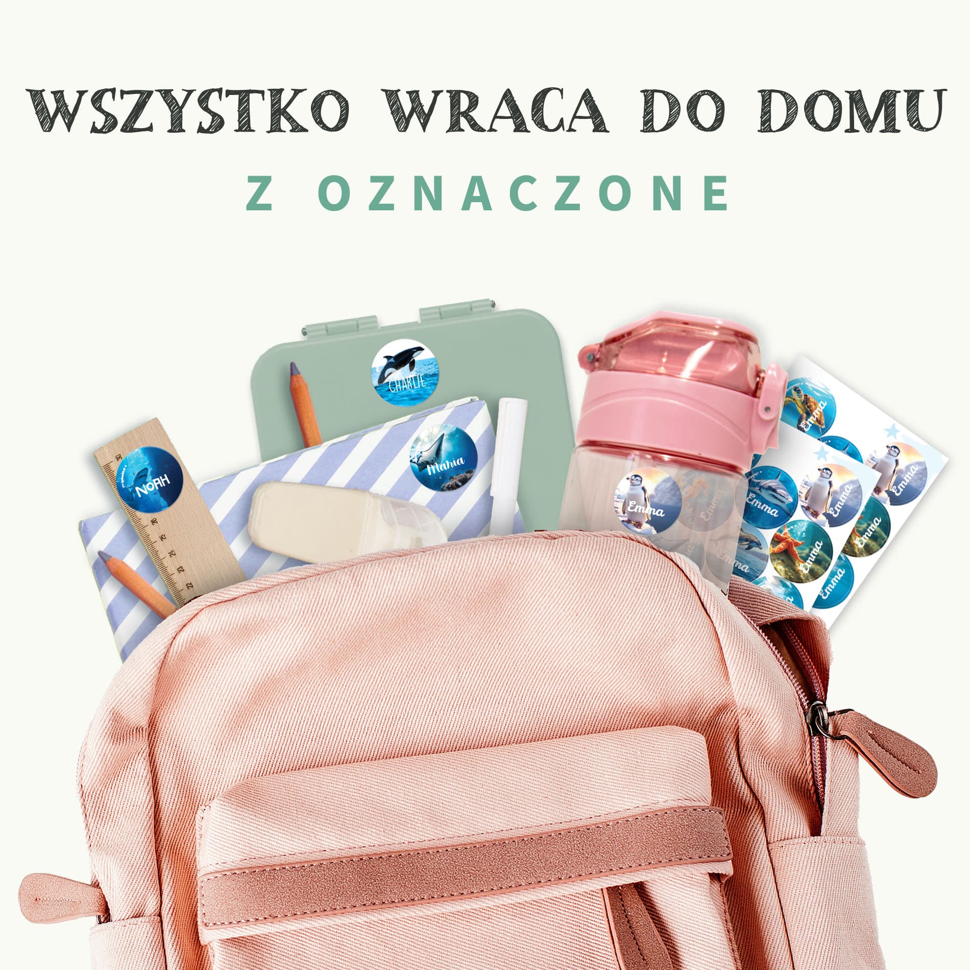 Okrągłe naklejki imienne świat