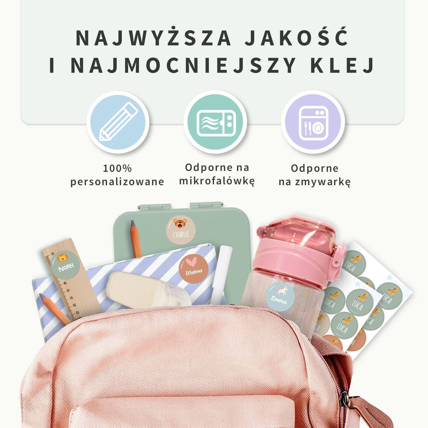 Okrągłe tematyczne naklejki imienne
