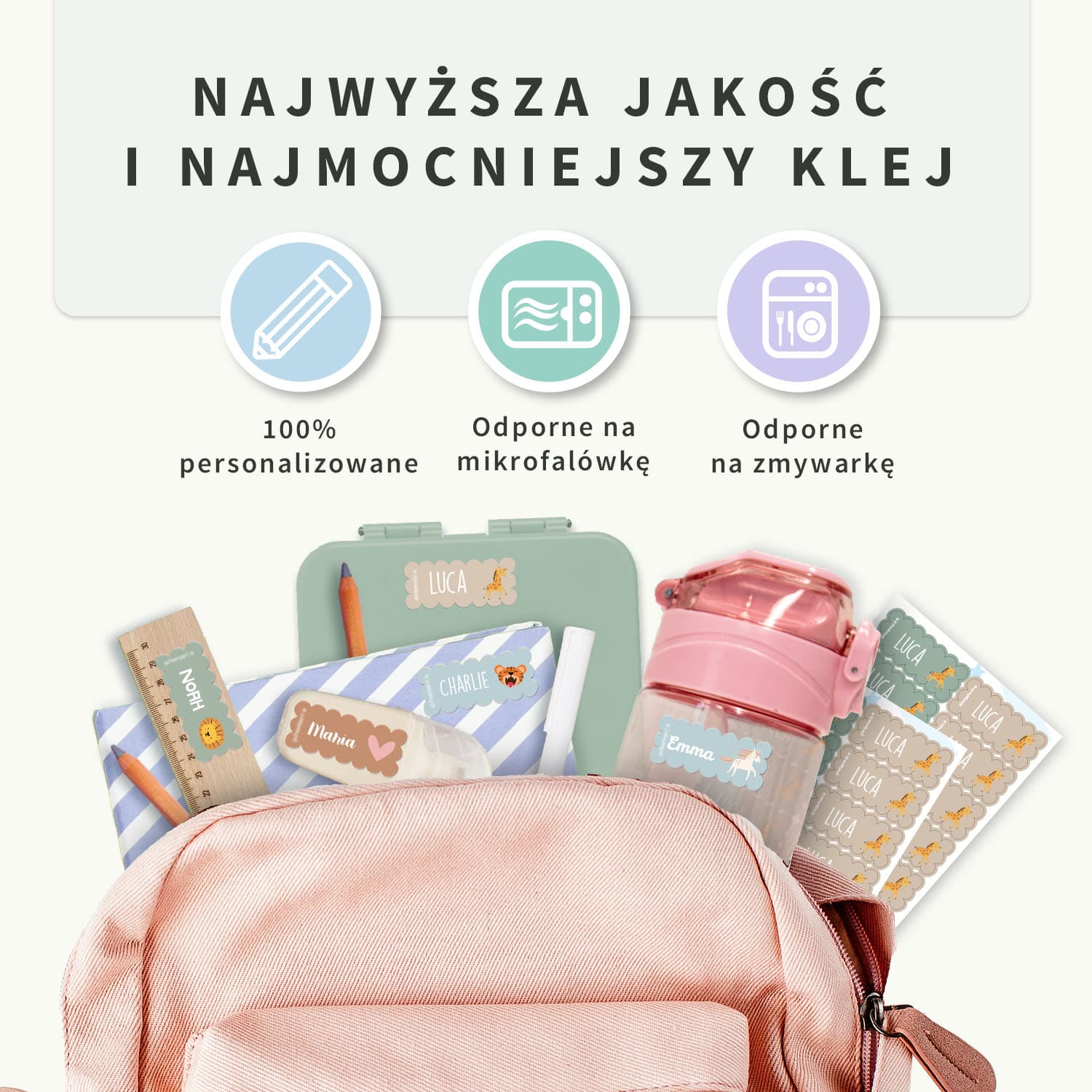 Faliste tematyczne naklejki imienne