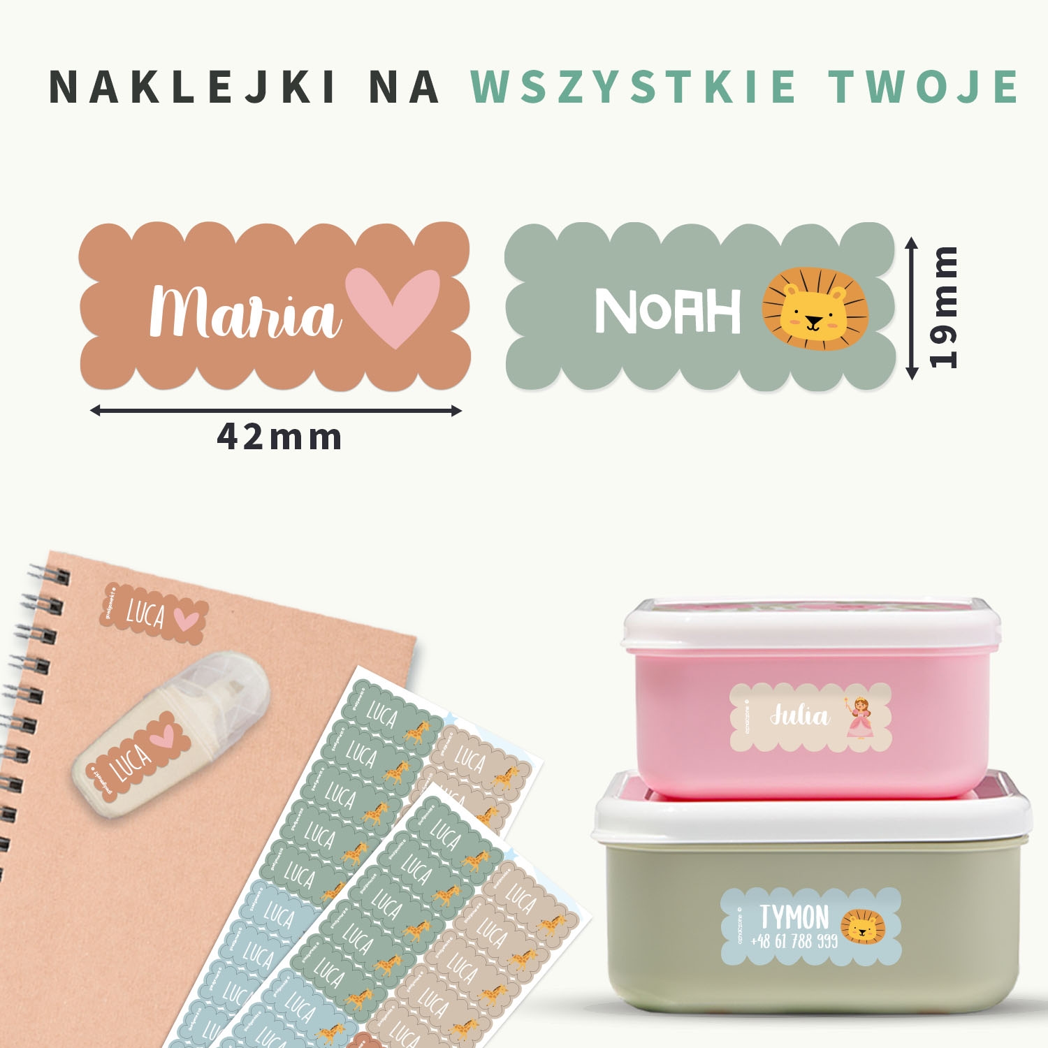 Faliste tematyczne naklejki imienne