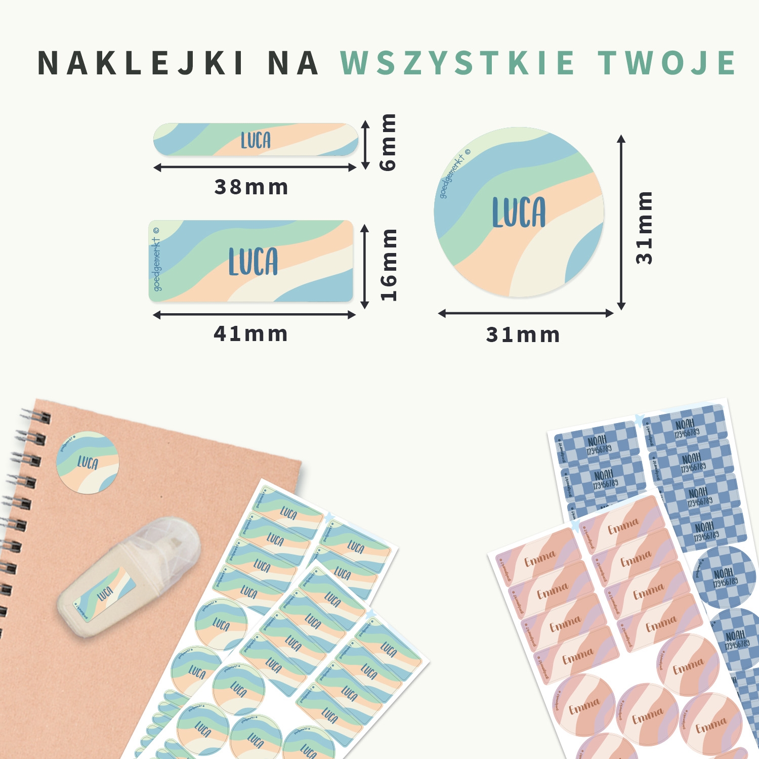 Zestaw naklejek imiennych-design