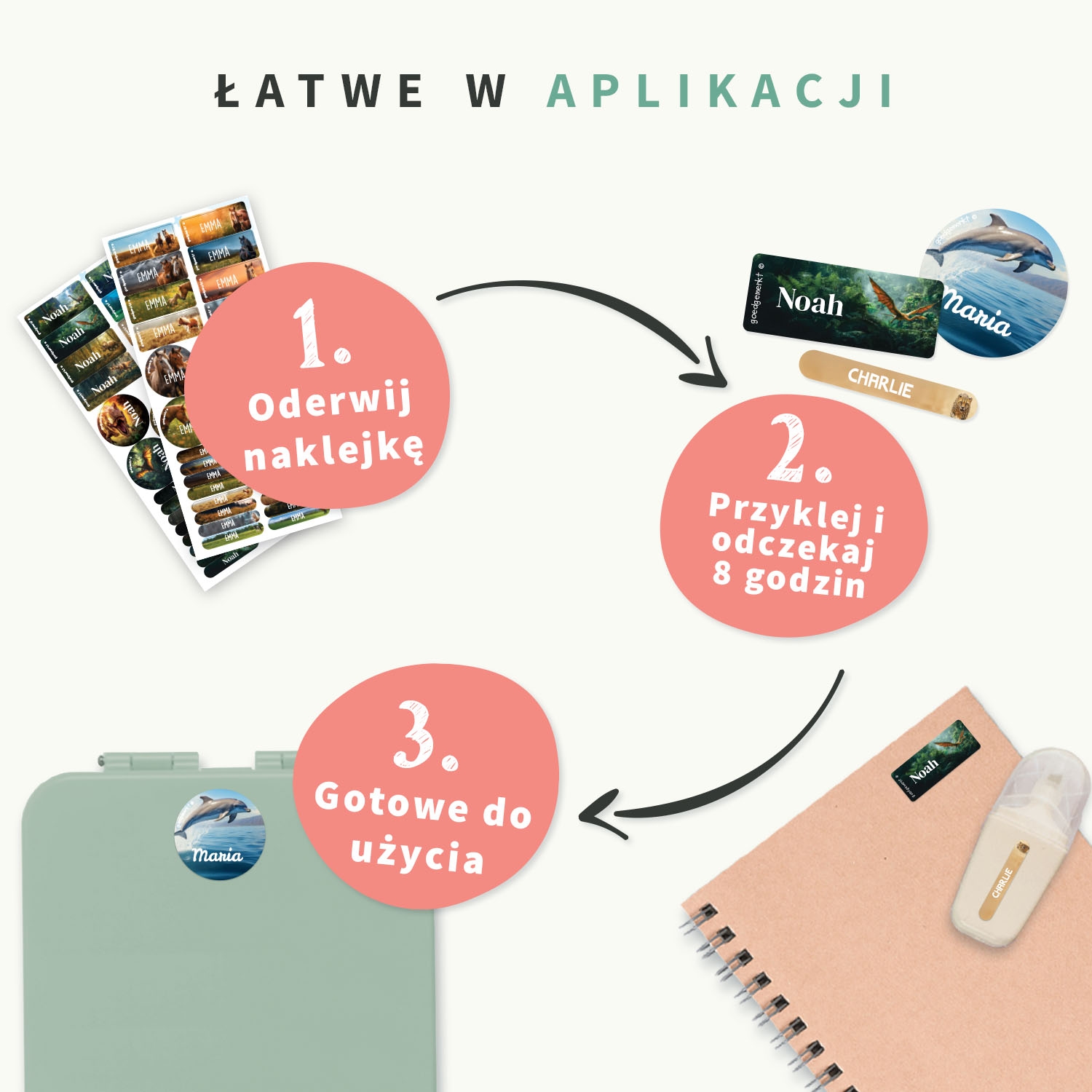 Zestaw naklejek imiennych-świat