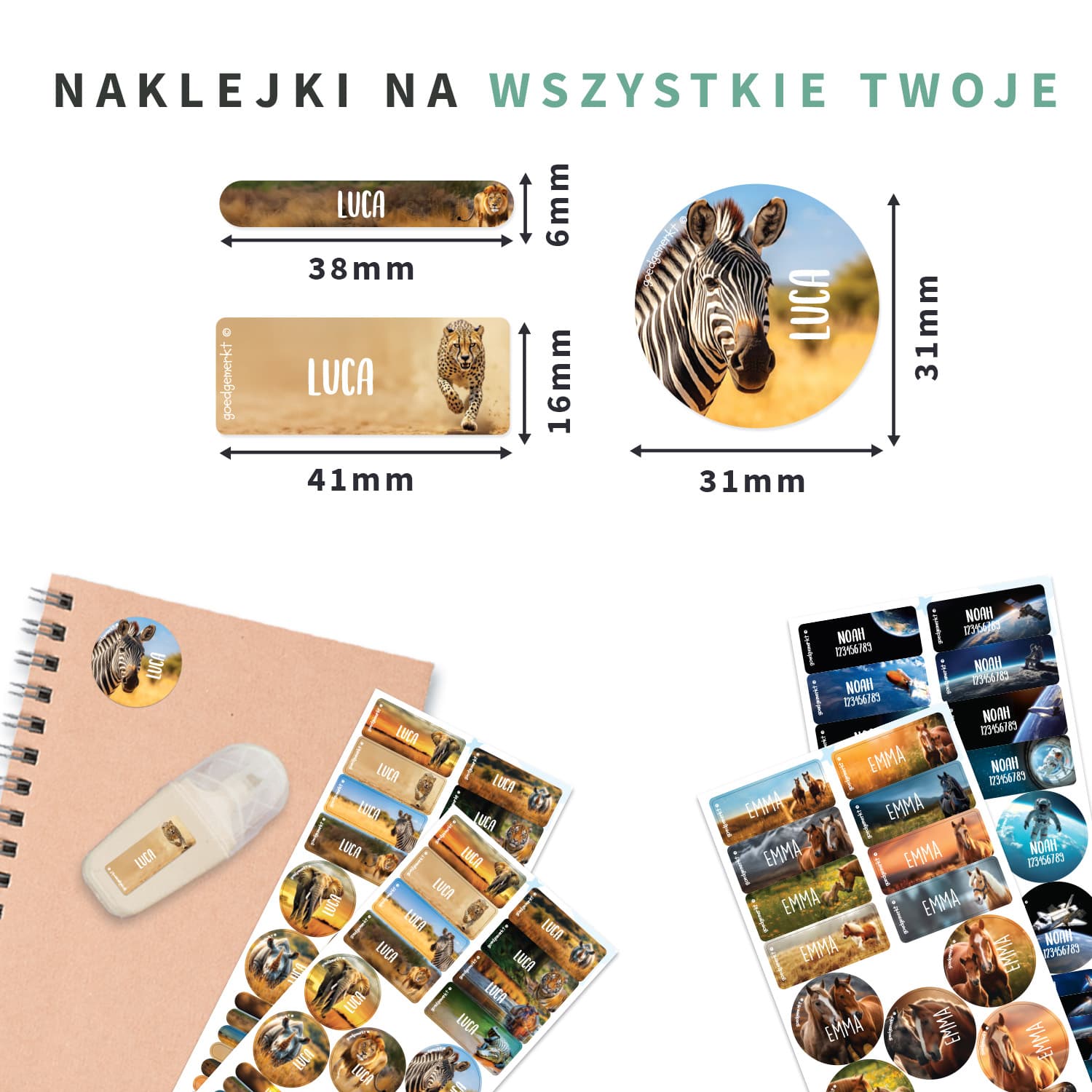 Zestaw naklejek imiennych-świat