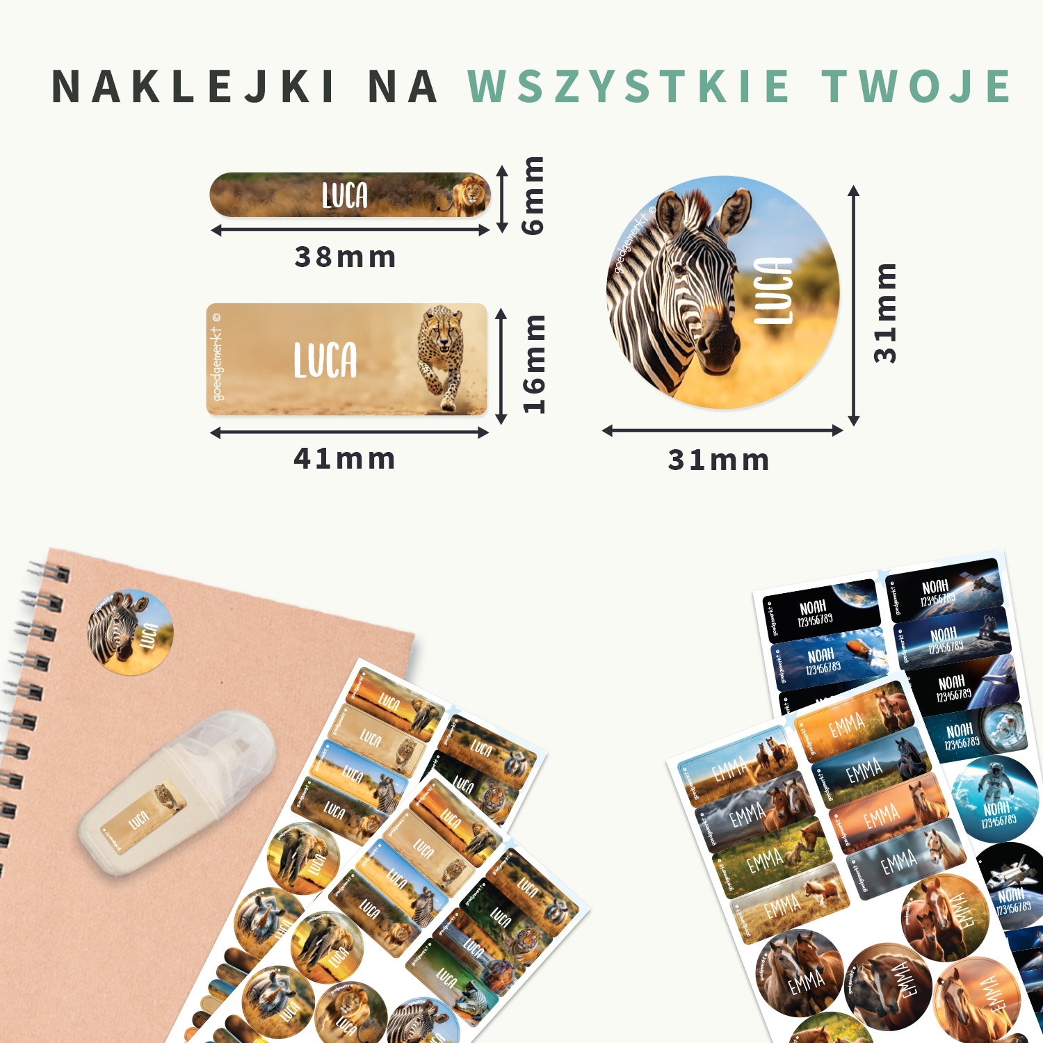 Zestaw naklejek imiennych-świat