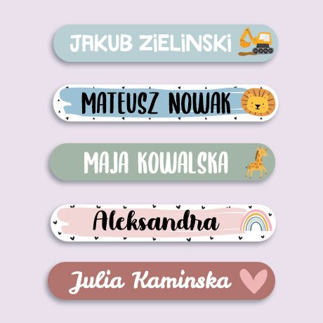 Tematyczne naklejki imienne mini